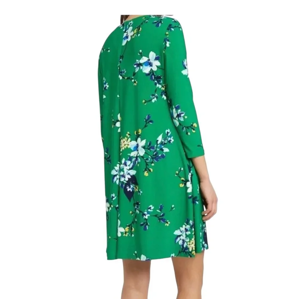 Ralph Lauren Shift Dress Green Floral Liquid Knit Womens 12‎ Resortware Party